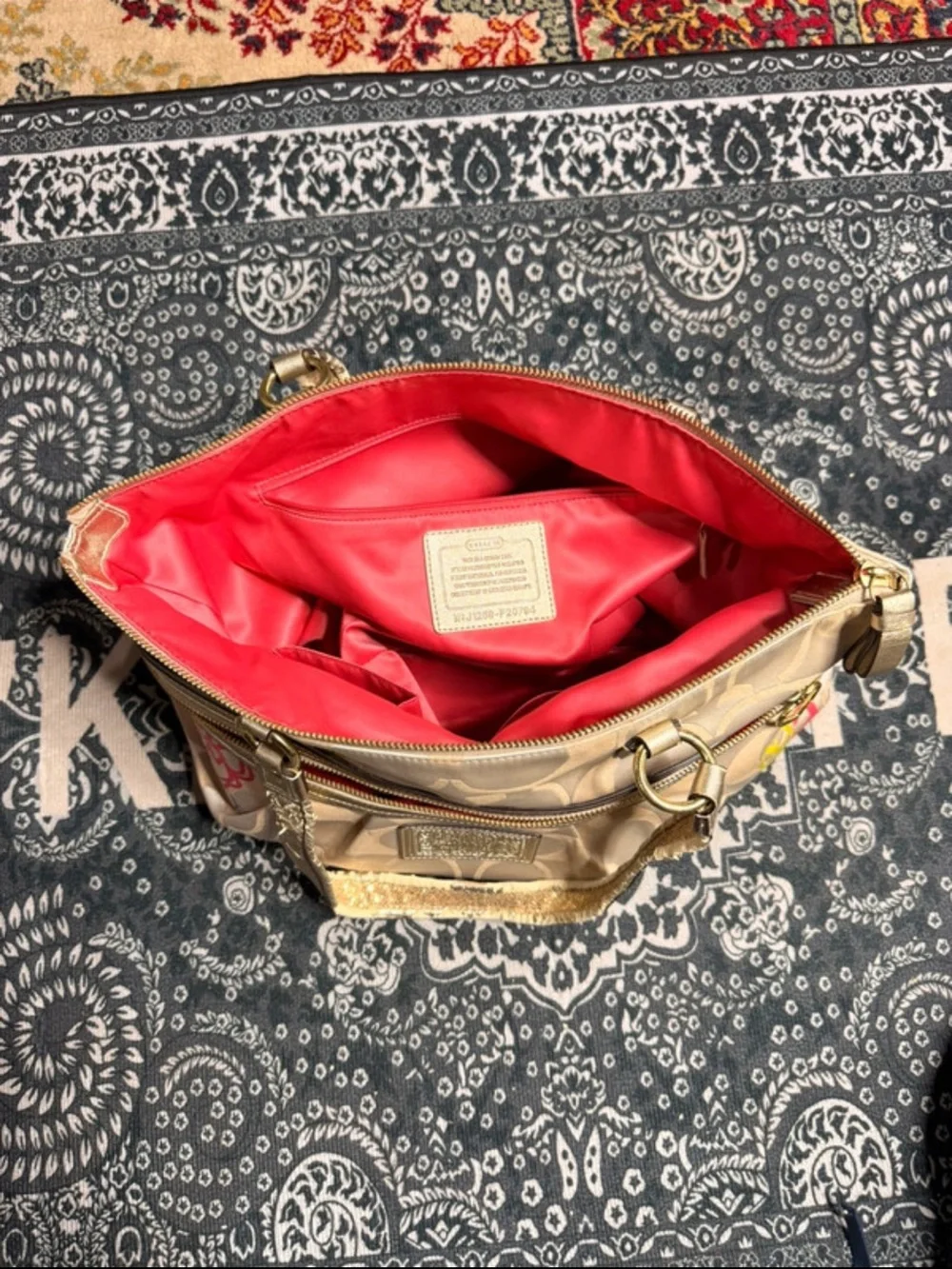 Coach Multicolor Floral Signature Tote with Gold Handles